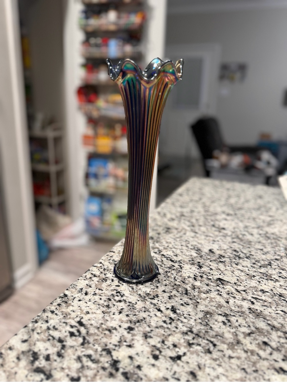 Fenton Iridescent Ribbed Carnival Glass Vase
